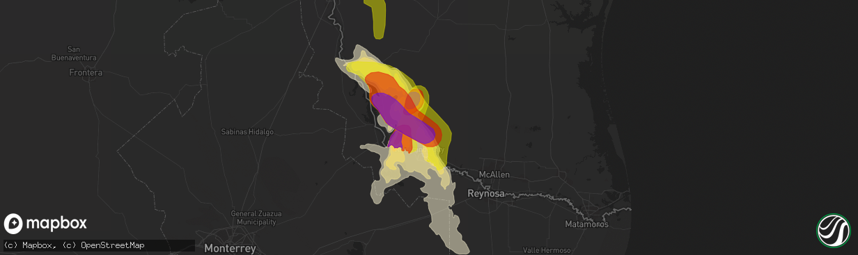 Hail map in Rio Grande City, TX on May 25, 2020