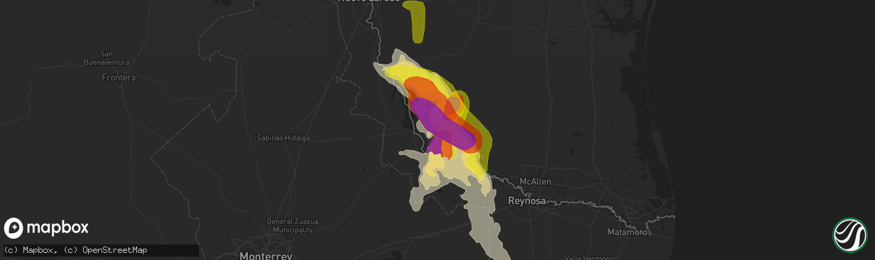 Hail map in Roma, TX on May 25, 2020