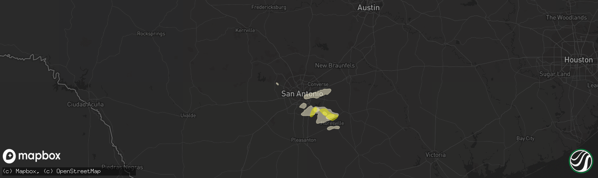 Hail map in San Antonio, TX on May 25, 2020