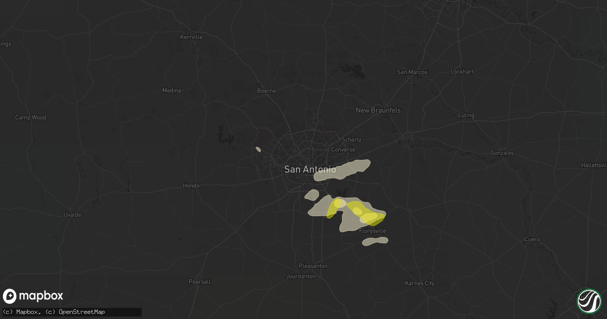 Hail map in San Antonio, TX on May 25, 2020
