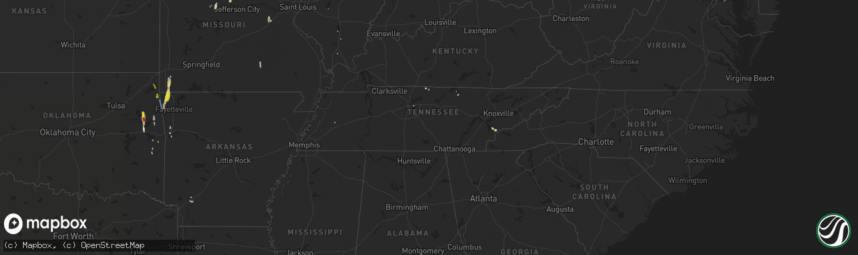 Hail map in Tennessee on May 25, 2020