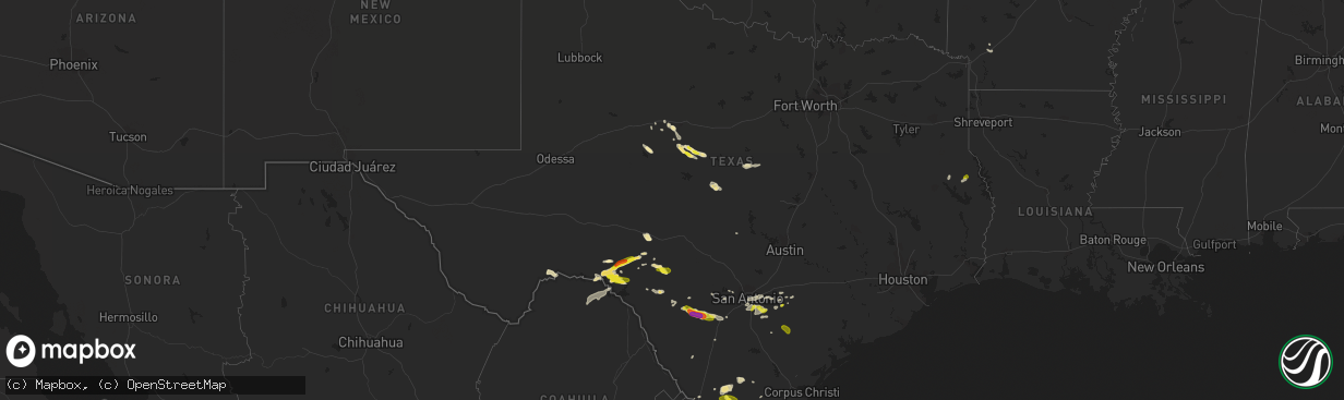 Hail map in Texas on May 25, 2020