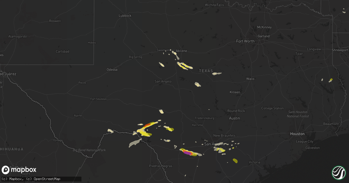 Hail map in Texas on May 25, 2020