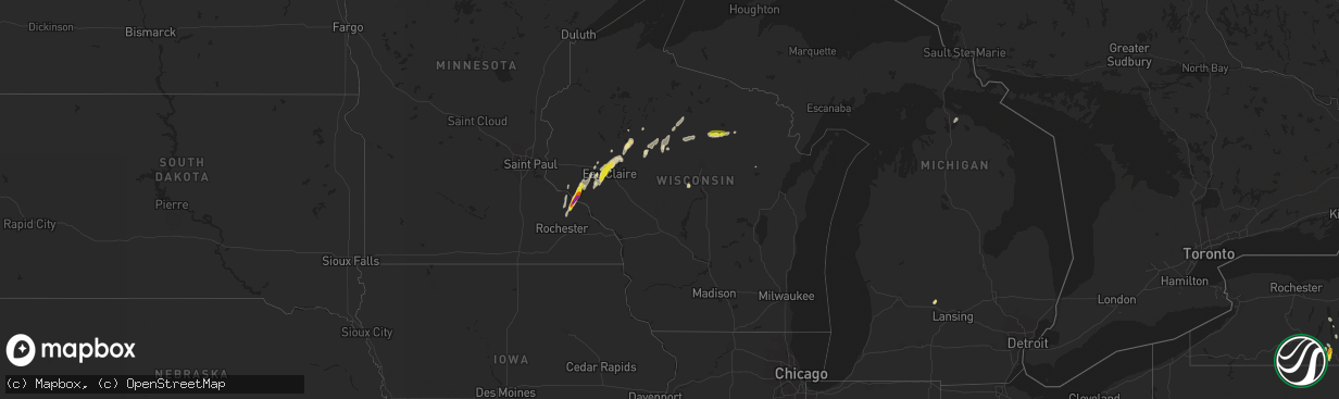 Hail map in Wisconsin on May 25, 2020