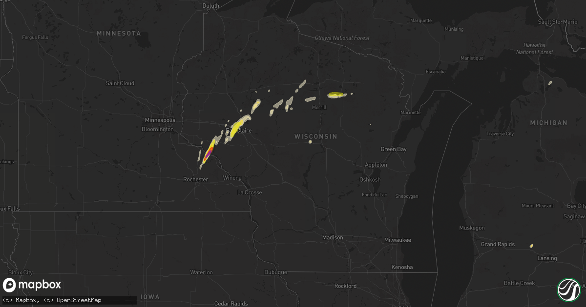 Hail map in Wisconsin on May 25, 2020
