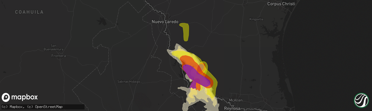 Hail map in Zapata, TX on May 25, 2020