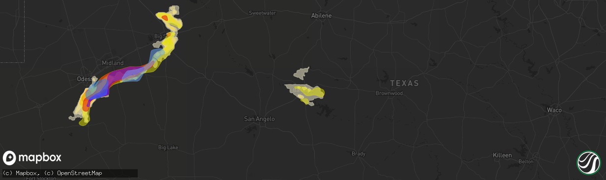 Hail map in Ballinger, TX on May 25, 2021