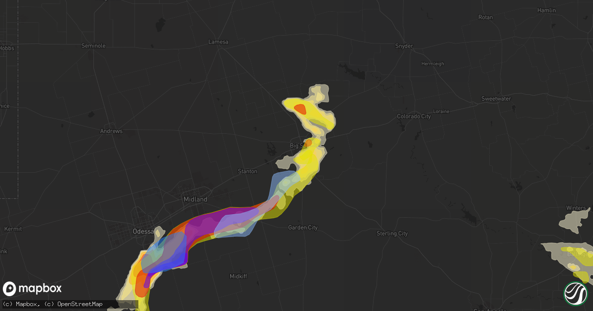 Hail map in Big Spring, TX on May 25, 2021