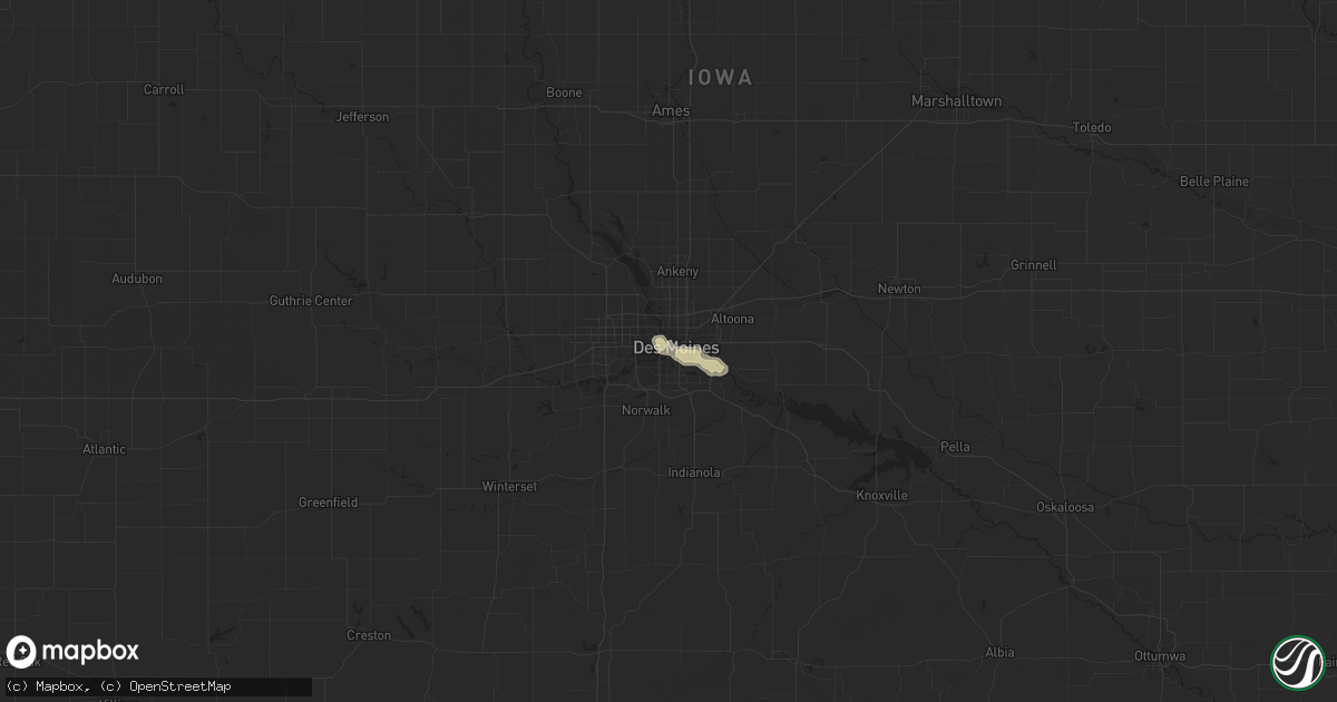 Hail map in Des Moines, IA on May 25, 2021