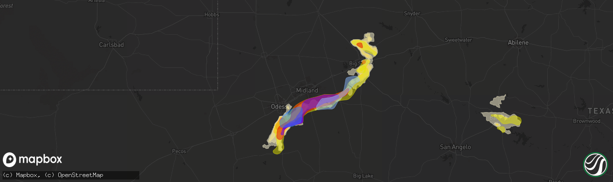 Hail map in Midland, TX on May 25, 2021