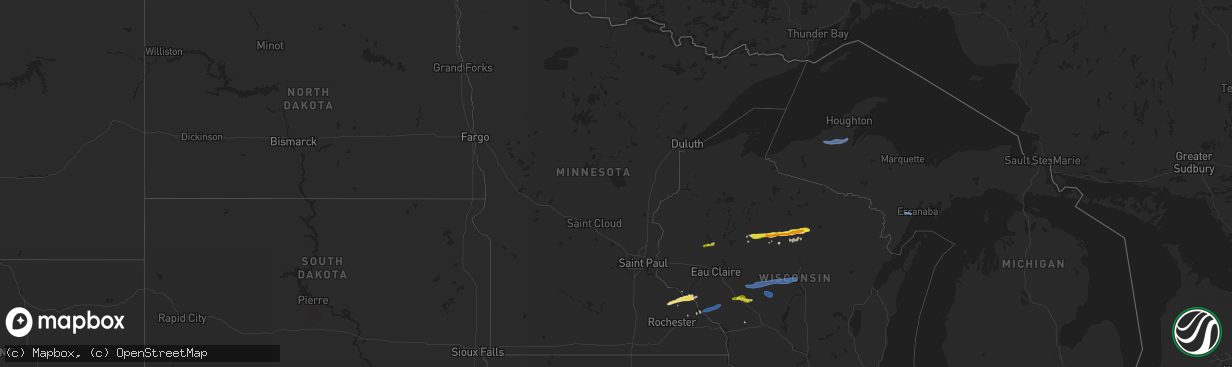 Hail map in Minnesota on May 25, 2021