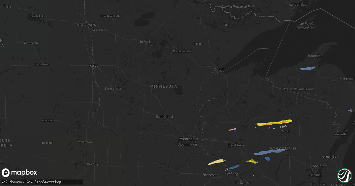 Hail map in Minnesota on May 25, 2021