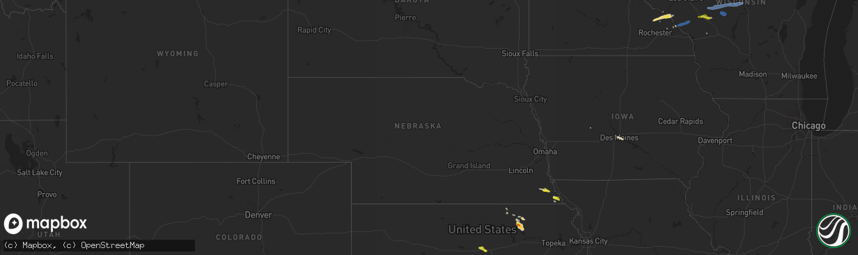 Hail map in Nebraska on May 25, 2021