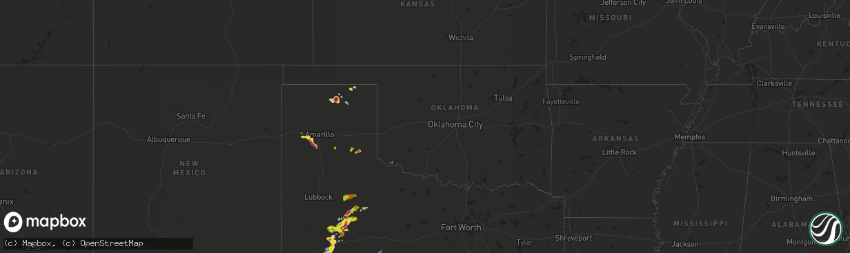 Hail map in Oklahoma on May 25, 2021