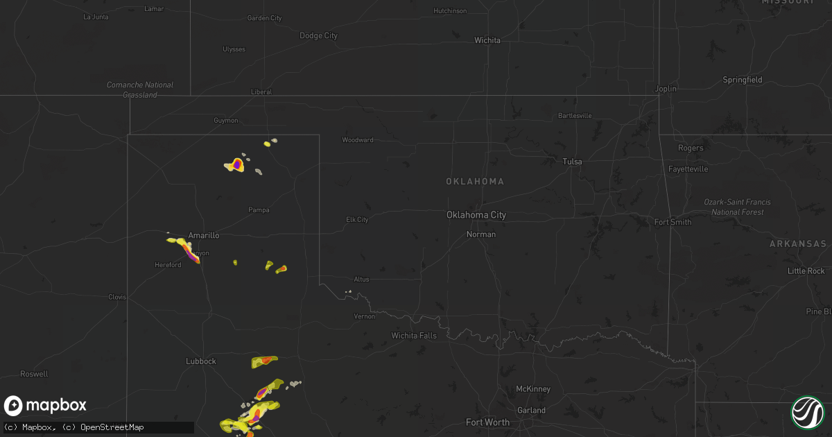 Hail map in Oklahoma on May 25, 2021