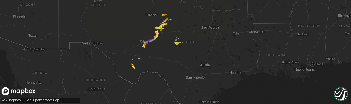 Hail map in Texas on May 25, 2021