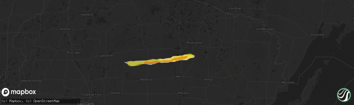 Hail map in Tomahawk, WI on May 25, 2021