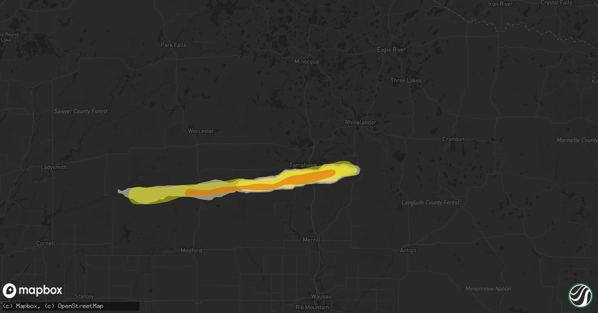 Hail map in Tomahawk, WI on May 25, 2021