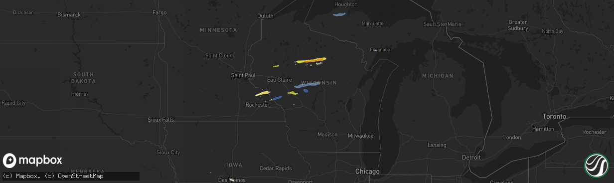 Hail map in Wisconsin on May 25, 2021