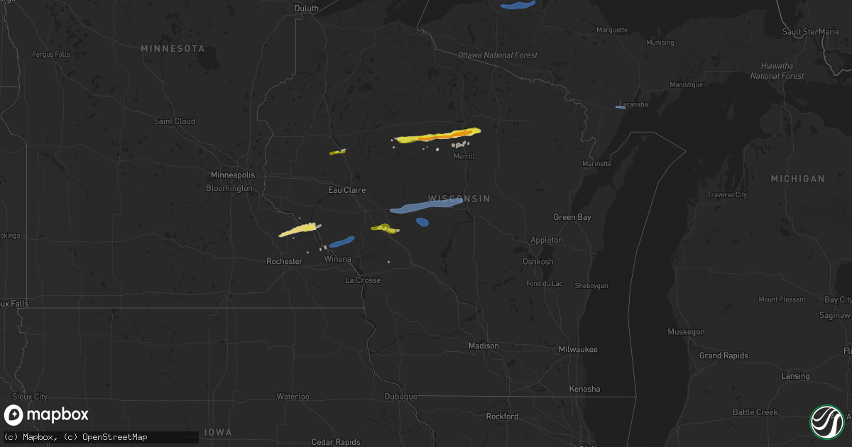 Hail map in Wisconsin on May 25, 2021