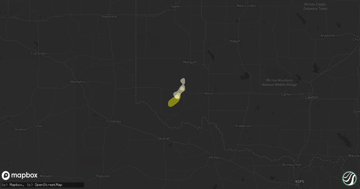 Hail map in Duke, OK on May 25, 2023