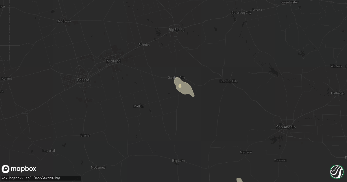 Hail map in Garden City, TX on May 25, 2023