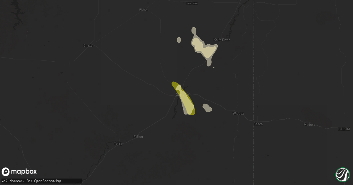 Hail map in Glendive, MT on May 25, 2023