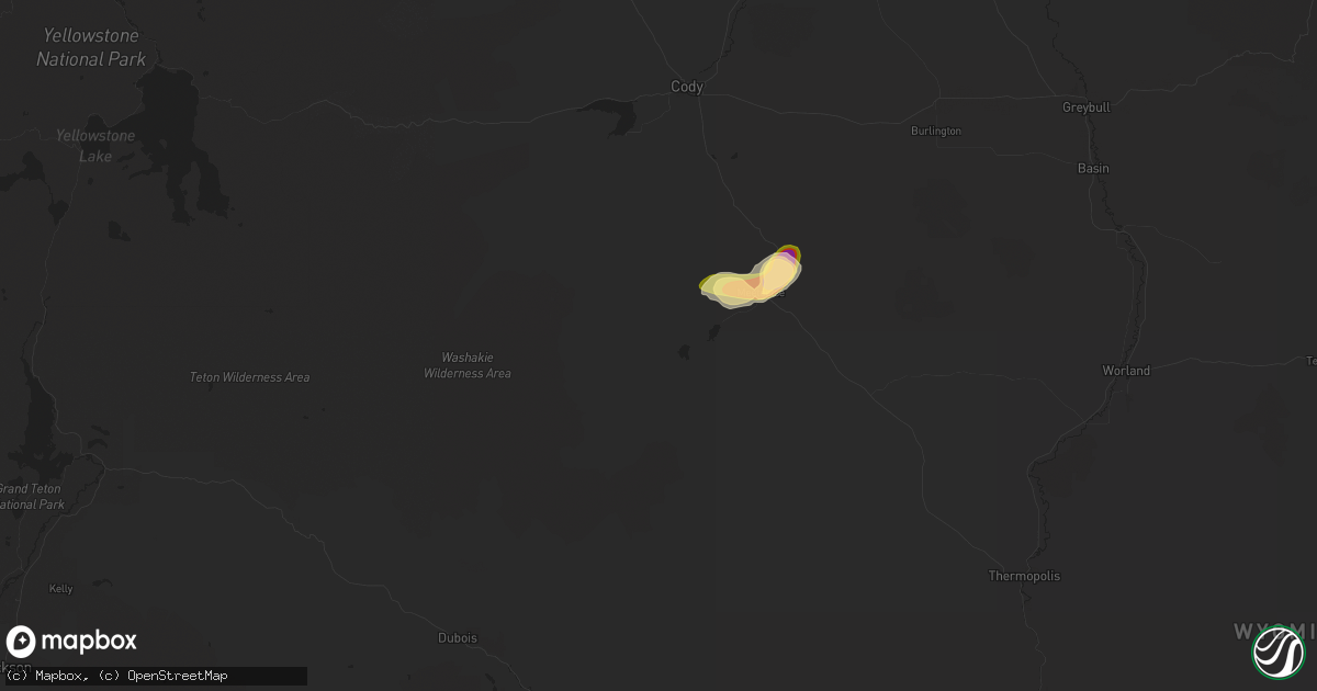 Hail map in Meeteetse, WY on May 25, 2023