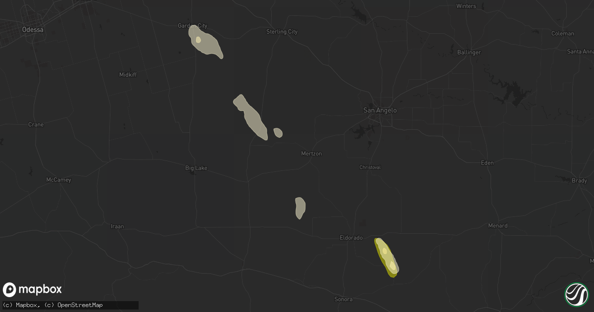 Hail map in Mertzon, TX on May 25, 2023