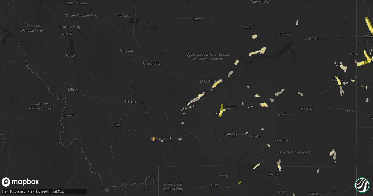 Hail map in Montana on May 25, 2023