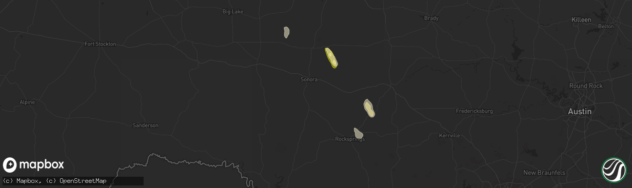 Hail map in Sonora, TX on May 25, 2023