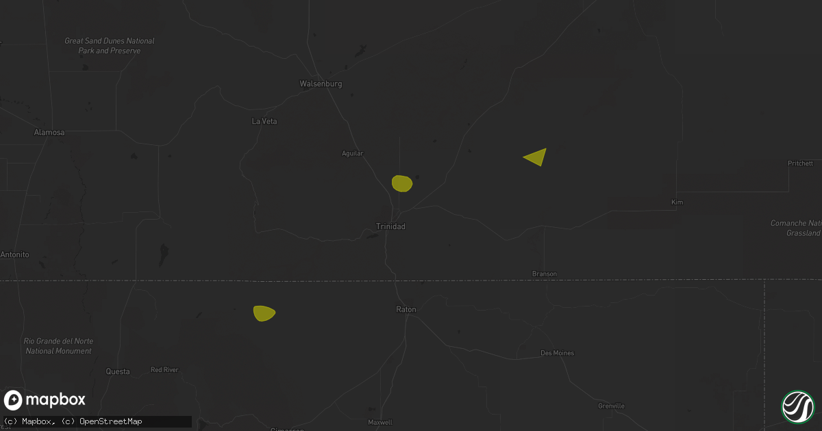 Hail map in Trinidad, CO on May 25, 2023