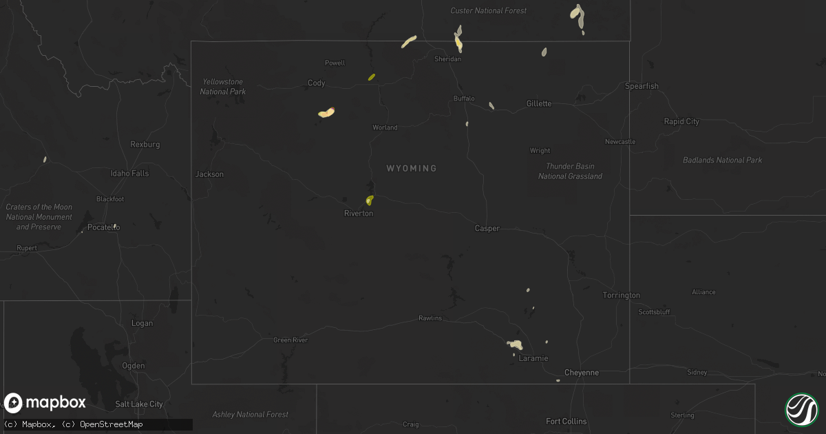 Hail map in Wyoming on May 25, 2023