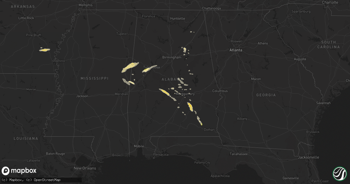 Hail map in Alabama on May 25, 2024