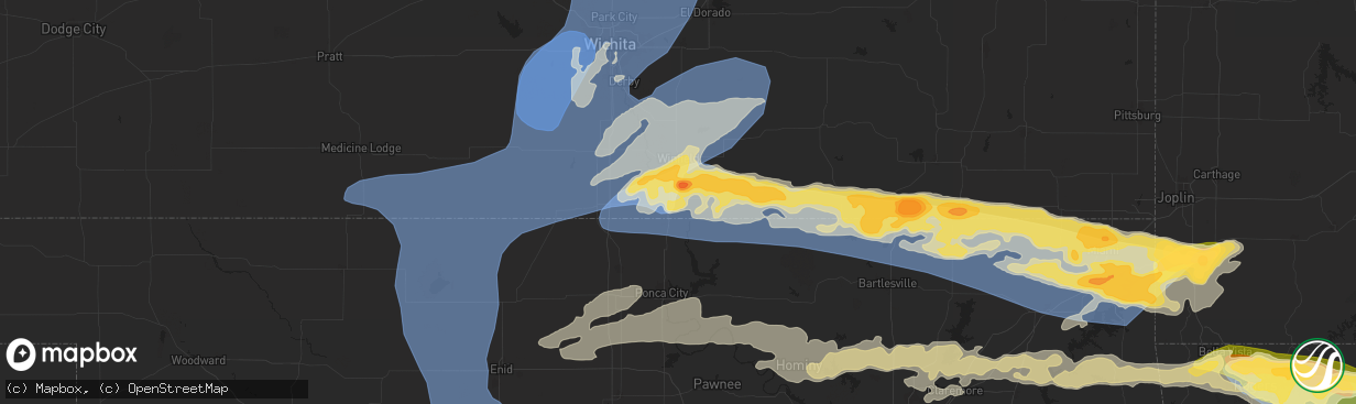 Hail map in Arkansas City, KS on May 25, 2024