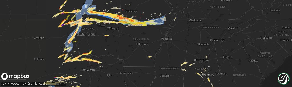 Hail map in Arkansas on May 25, 2024