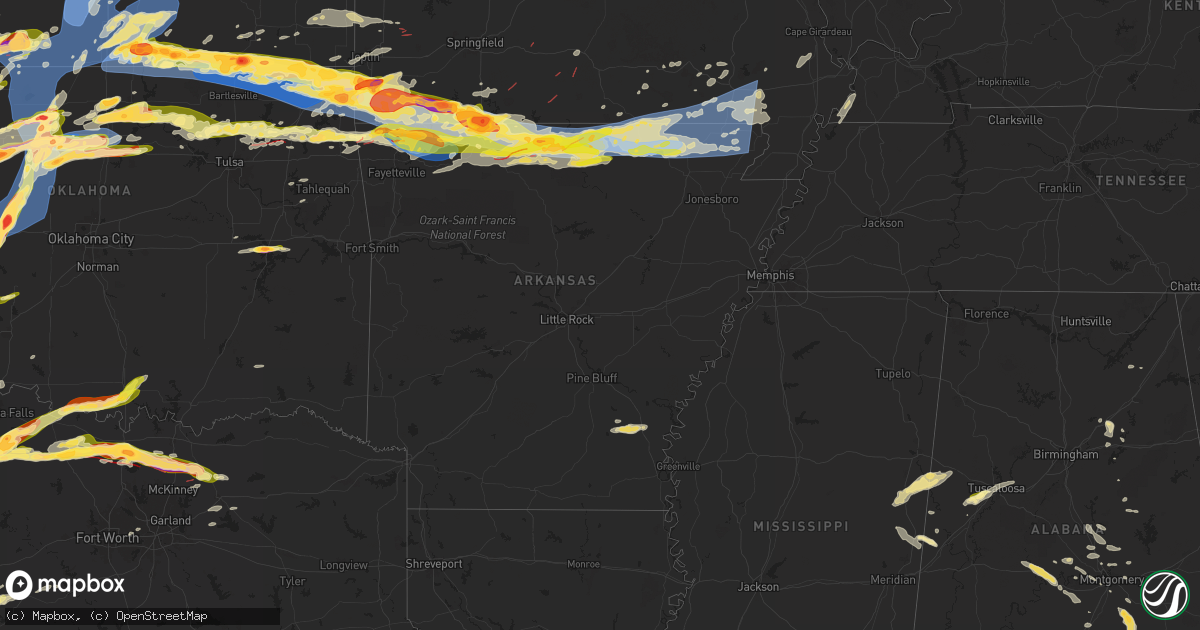 Hail map in Arkansas on May 25, 2024