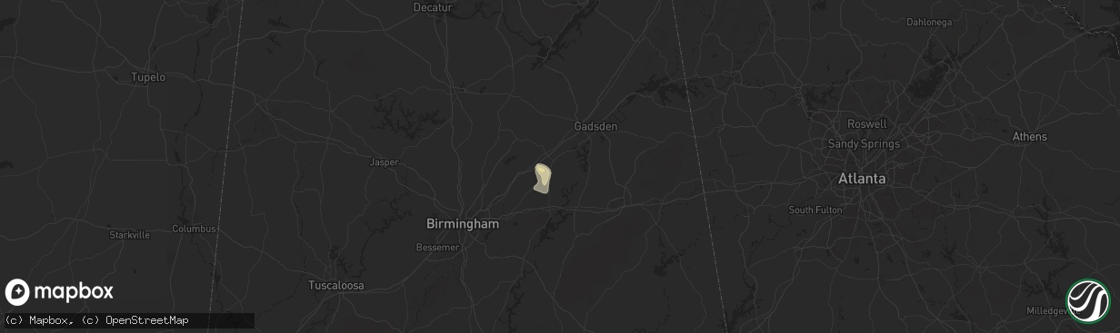 Hail map in Ashville, AL on May 25, 2024