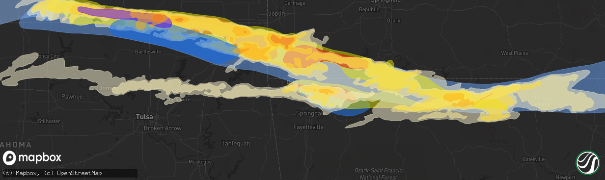 Hail map in Bentonville, AR on May 25, 2024