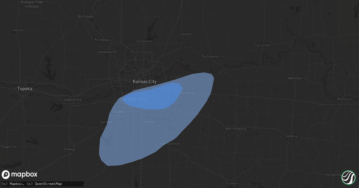 Hail map in Blue Springs, MO on May 25, 2024