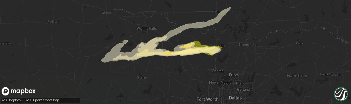 Hail map in Bowie, TX on May 25, 2024