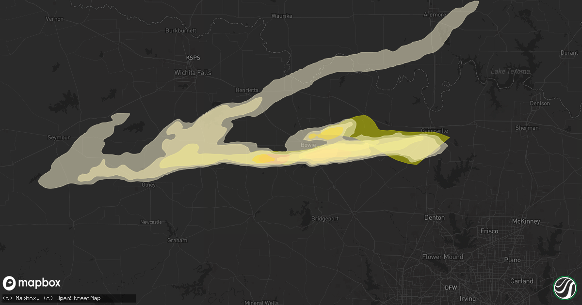 Hail map in Bowie, TX on May 25, 2024