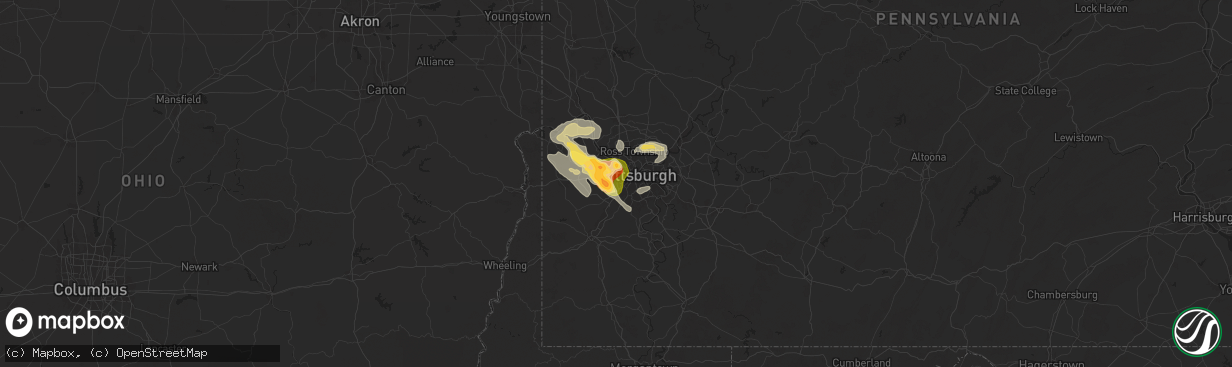 Hail map in Carnegie, PA on May 25, 2024