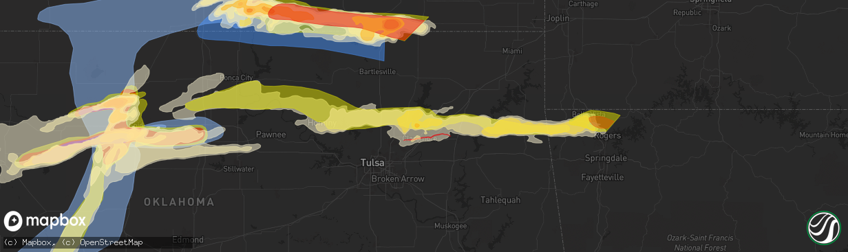 Hail map in Claremore, OK on May 25, 2024