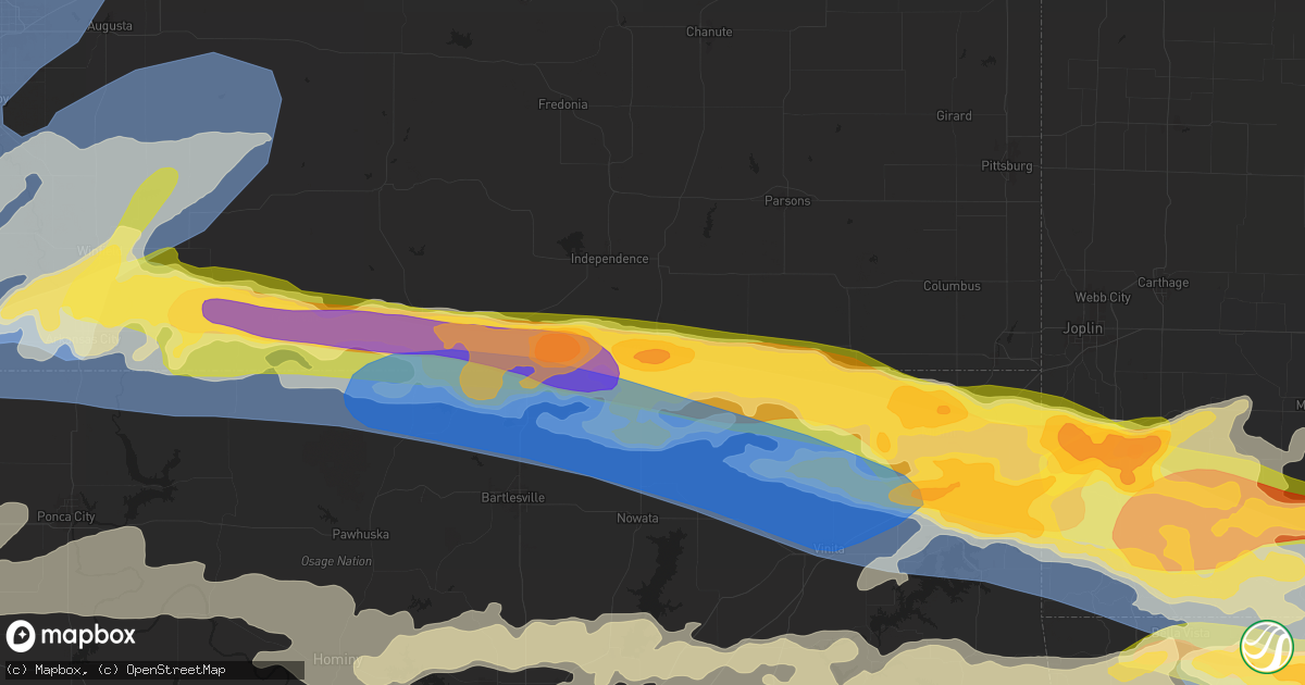 Hail map in Coffeyville, KS on May 25, 2024