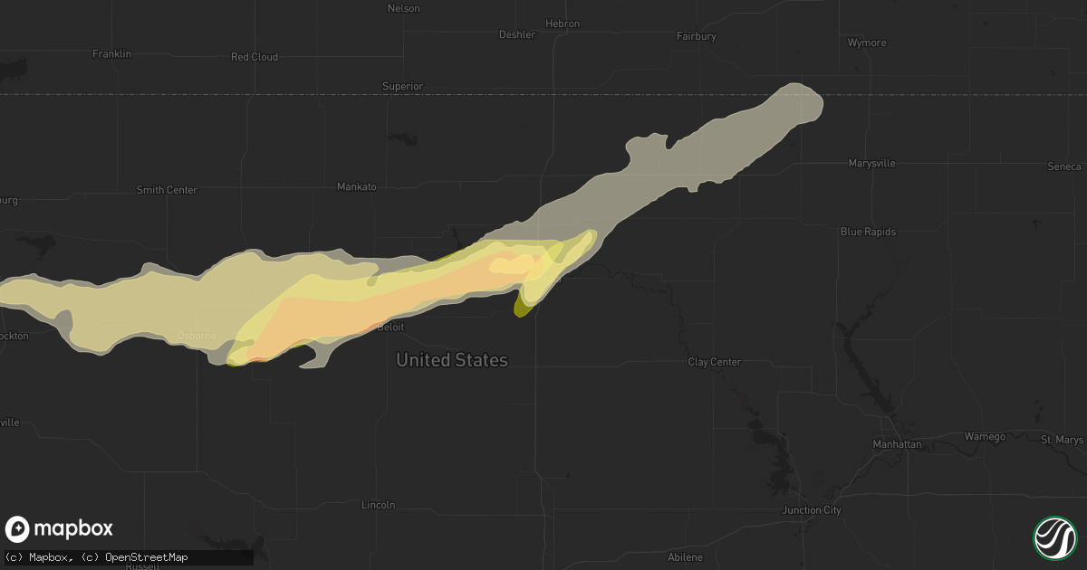Hail map in Concordia, KS on May 25, 2024