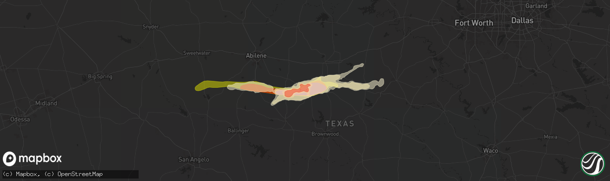 Hail map in Cross Plains, TX on May 25, 2024