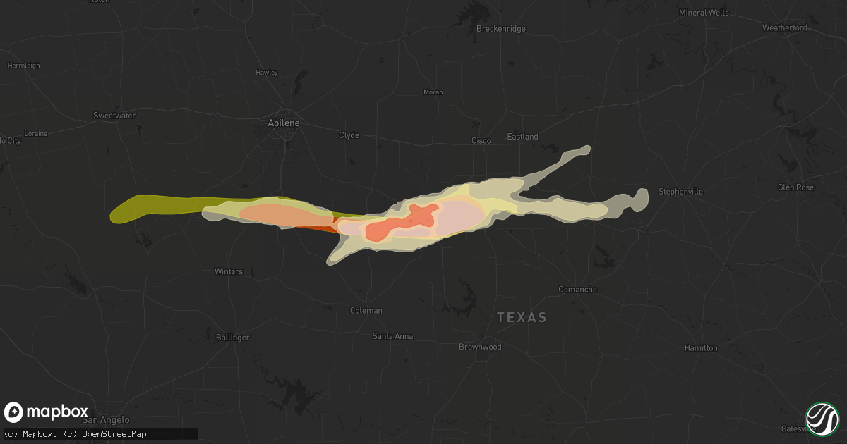 Hail map in Cross Plains, TX on May 25, 2024