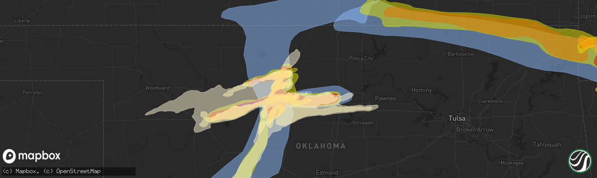 Hail map in Enid, OK on May 25, 2024