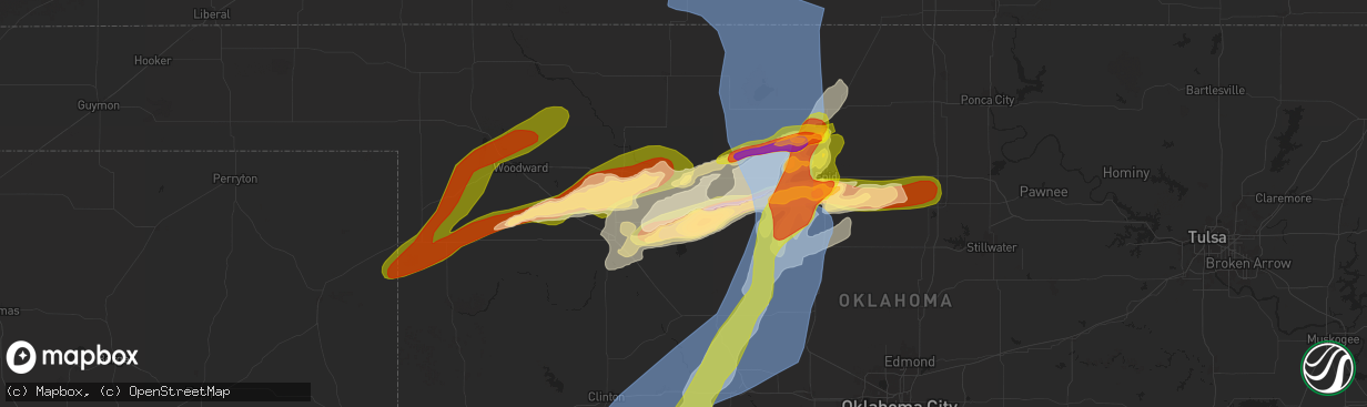 Hail map in Fairview, OK on May 25, 2024